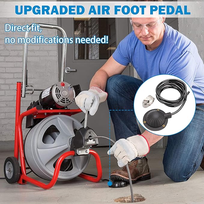 Air Foot Pedal, FEITON Air Foot Pedal Switch for Air- activated Drain Cleaning Machines, with 8' Long Hose for Ridgid K-400, K-380, K-3800, K750, K-7500, General, Spartan, Electric Eel, Trojan
