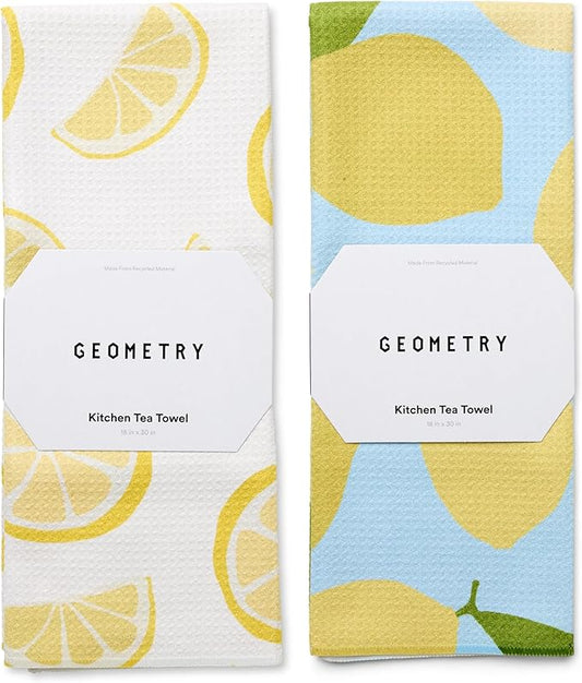 GEOMETRY Tea Towels – Spring & Summer Collection – Quick-Dry, Ultra-Absorbent, Reusable Microfiber Kitchen Towels for Drying & Cleaning - Main Squeeze - 2 Pack