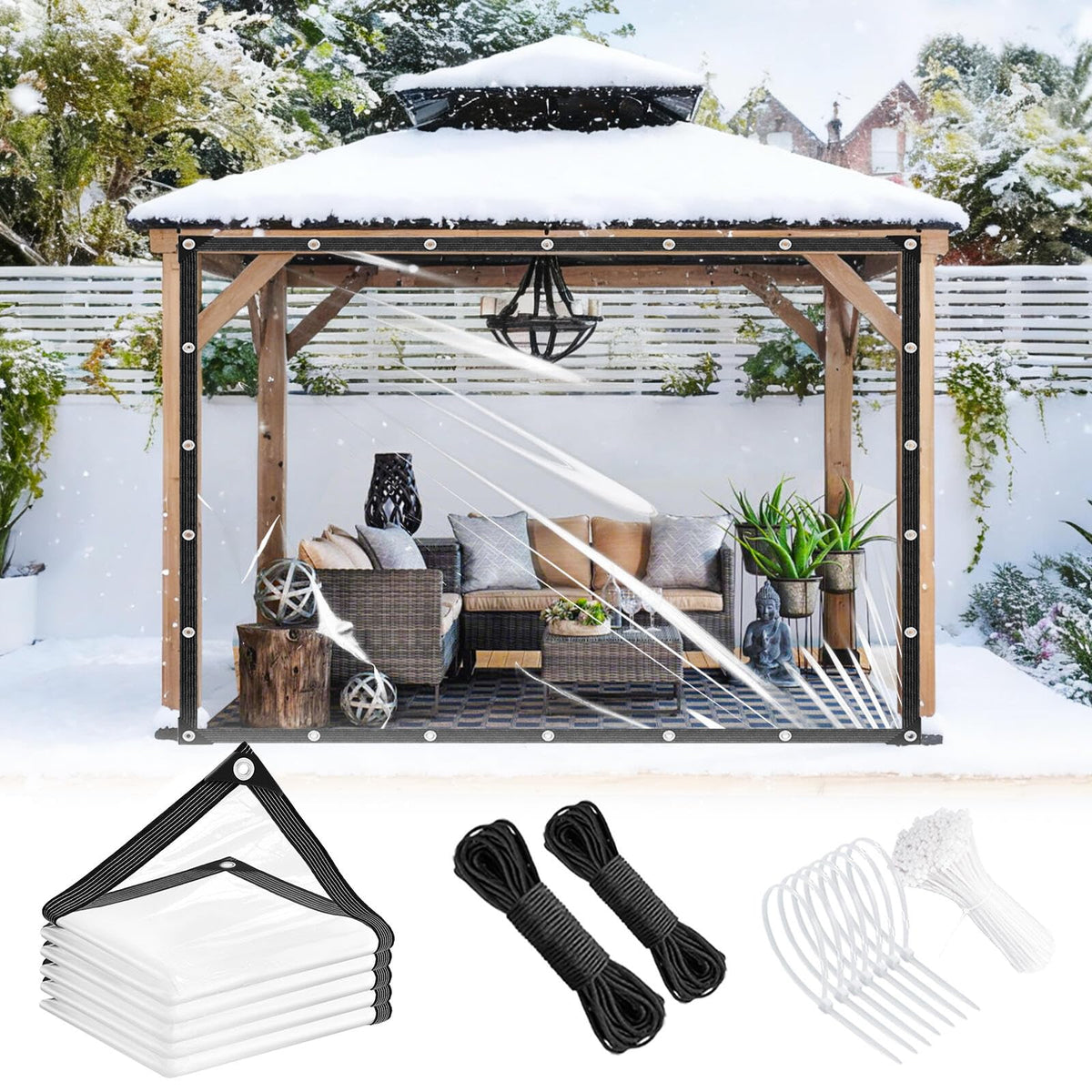 Clear Tarp with Grommets 3x6ft, 14 Mil PVC Heavy Duty Waterproof - Image 1