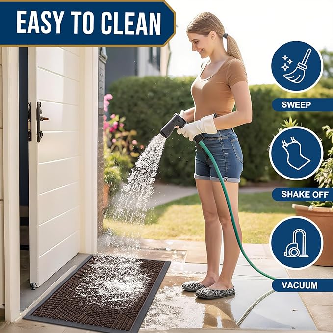 Smiry Front Door Mat Outside Entrance, Heavy Duty Sturdy Natural Rubber Doormat, Trap Dirt and Moisture, Easy Clean Low Profile Welcome Floor Mats for Indoor Outdoor Entry, 59x23 Inch, Dark Brown