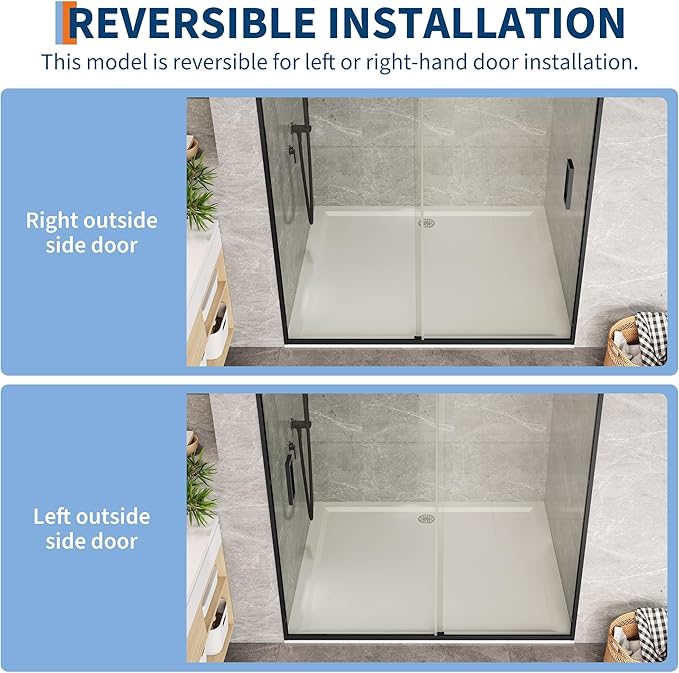 Sliding Shower Door 44–48 Inch W x 72 Inch H – Framed Double Sliding Tempered Glass Shower Enclosure with Easy-Clean Coating, Safe Wet-Dry Separation Design for Family Bathrooms Matte Black