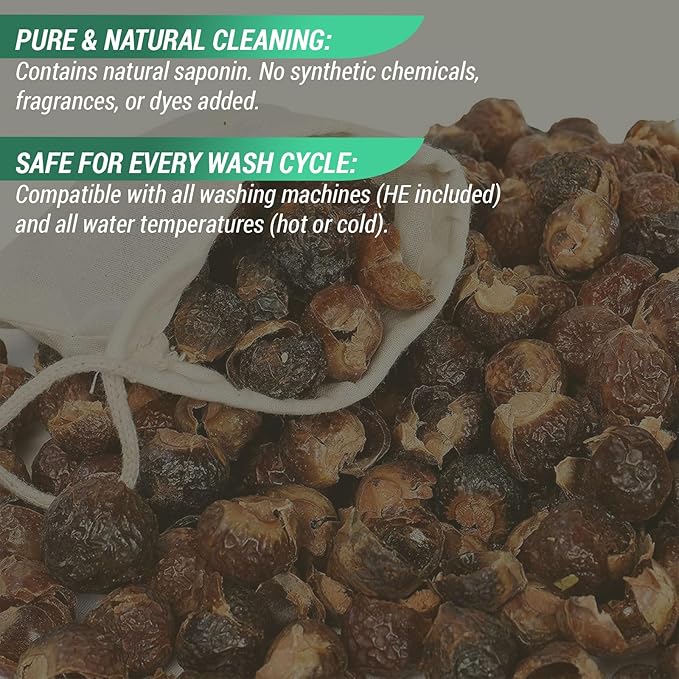 Cure Wid Pure Organic Soap Nuts Deseeded 1lb/450g With 2 Wash Bag Approx 180 Loads,Eco-friendly Soap Nuts Laundry Detergent,Chemical & Fragrance-free Organic Soap Berries Non-toxic Laundry Detergent