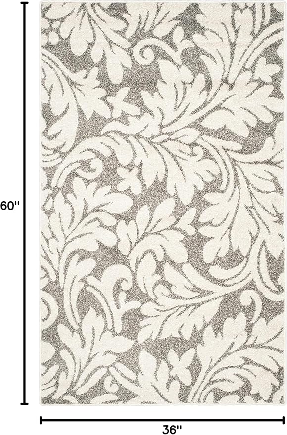 SAFAVIEH Amherst Collection Accent Rug - 3' x 5', Dark Grey & Beige, Floral Design, Non-Shedding & Easy Care, Ideal for High Traffic Areas in Entryway, Living Room, Bedroom (AMT425R)