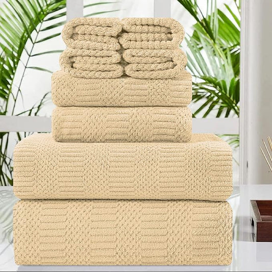 Oliven 8 Pcs Beige Yellow Oversized Bath Towel Set-2 Extra Large Bath Sheets,2 Hand Towels,4 Washcloths-600GSM Soft Highly Absorbent Quick Dry Beach Chair Towels