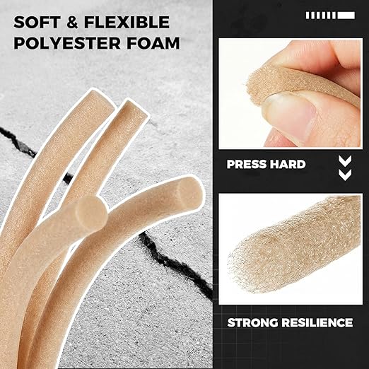 1/2 Inch x 100 ft Foam Backer Rod for Gaps Joints Concrete Crack Filler Caulk Saver Bulk Foam Backing Rod Concrete Filler Rope for Weather Stripping Door Seal (Sandy)