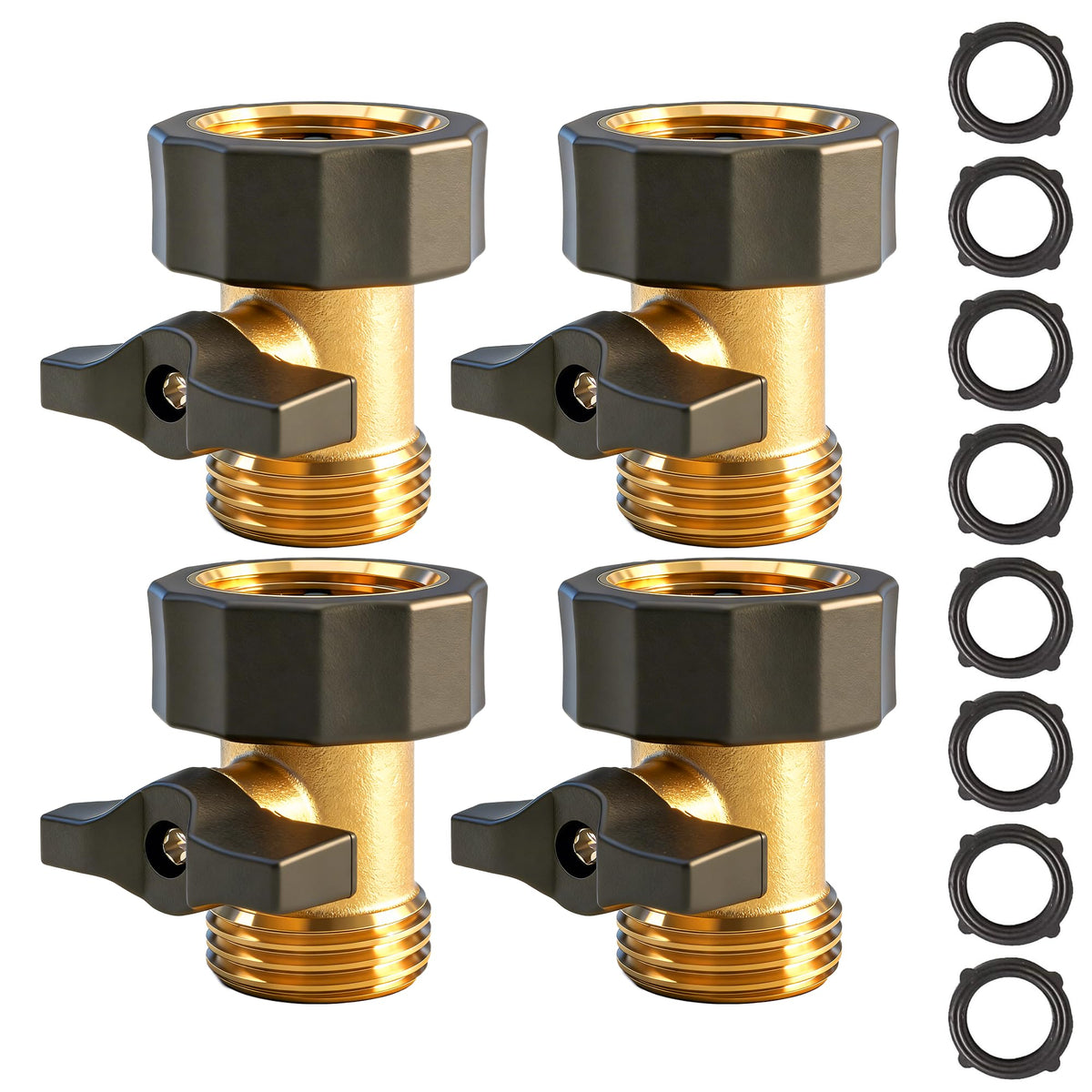 Garden Hose Shut Off Valve, 4 Pack 3/4 Inch Heavy Duty Brass - Image 1