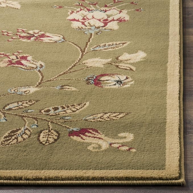 SAFAVIEH Lyndhurst Collection Area Rug - 8' x 11', Green & Multi, Traditional Floral Design, Non-Shedding & Easy Care, Ideal for High Traffic Areas in Living Room, Bedroom (LNH552-5291)