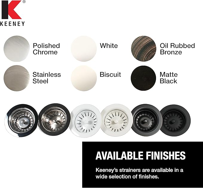 KEENEY K1439WH Deep Thread Cast Brass Kitchen Sink Strainer, 3.5-Inch Opening, White