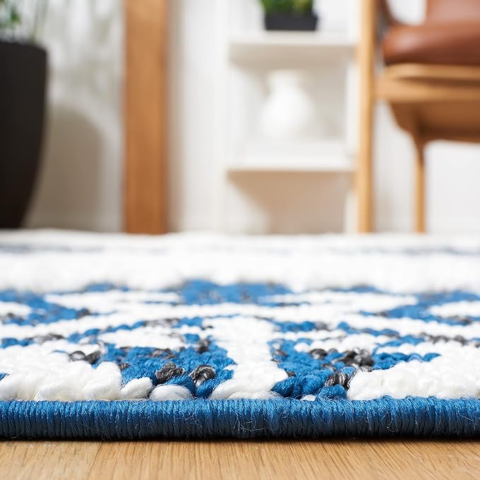 SAFAVIEH Moroccan Tassel Shag Collection Accent Rug - 3' x 5', Navy & Ivory, Non-Shedding & Easy Care, 2-inch Thick Ideal for High Traffic Areas in Entryway, Living Room, Bedroom (MTS652N)