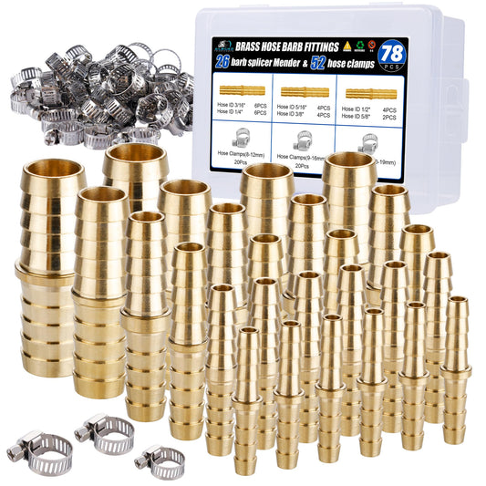 26PCS Brass Hose Barb Fittings Splicer Mender Kit with Pipe Clamp - Image 1