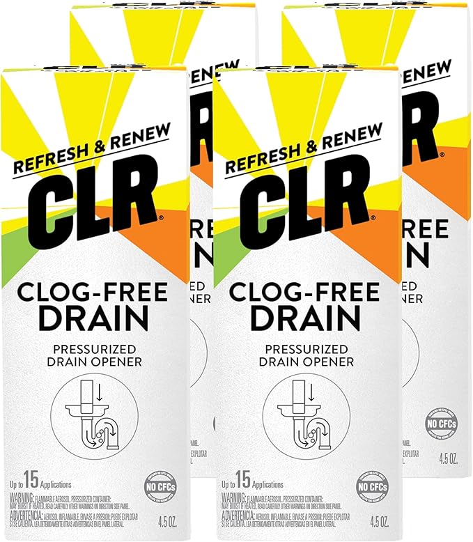 CLR Clog Free Drain Pressurized Drain Clog Remover - For Use on Sinks, Showers, Bathtubs, Toilets and More, 4.5 Ounce Aerosol Can (Pack of 4)