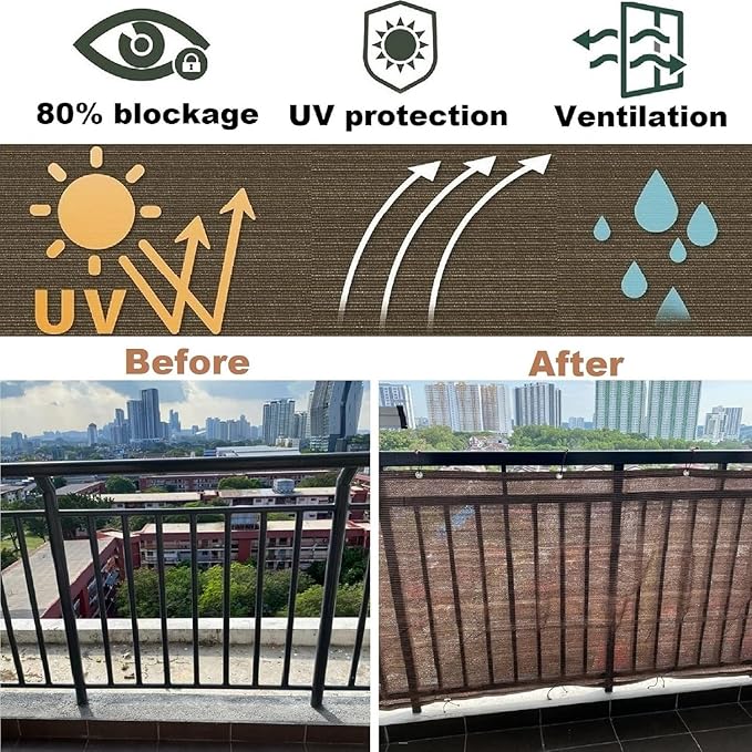 Fence Privacy Screen Balcony Sun Shade Cloth 6'6"x6'6" 80% Shade Fabric Outdoor Patio Screens Mesh Panels Apartments Railing Cover UV Protection for Backyard Garden Porch Deck