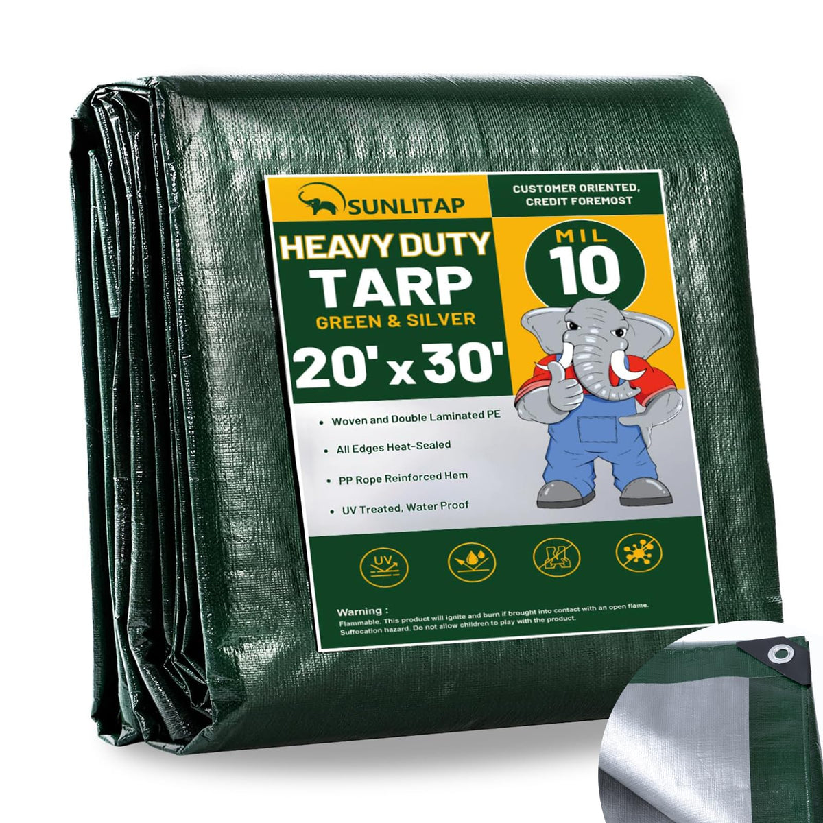 20x30Ft Large Heavy Duty Waterproof Poly Tarp Cover, Green - Image 1