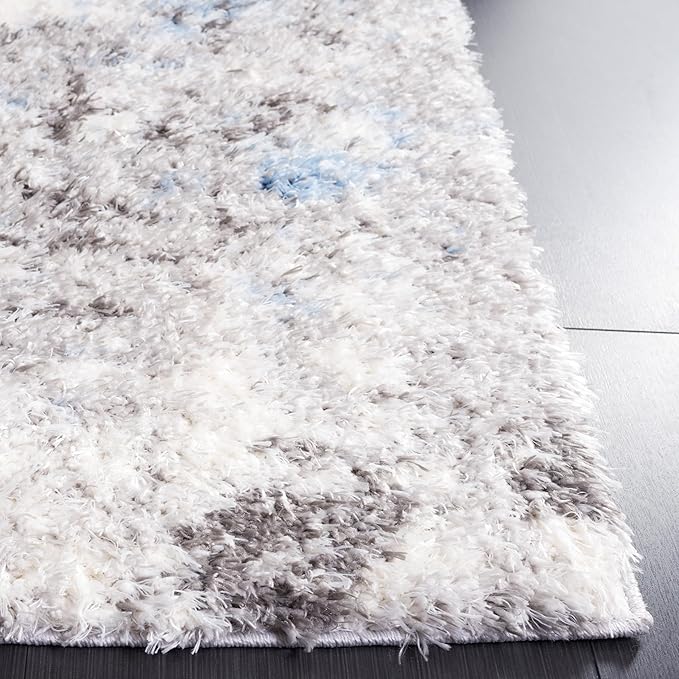 SAFAVIEH Lindsay Shag Collection Area Rug - 6'7" Square, Grey & Blue Ivory, Modern Design, 1.8-inch Thick, Ideal for High Traffic Area in Living Room, Bedroom, Dining (LNS556F-7SQ)