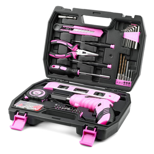 123 Piece Pink Household Tool Set with 3.6V USB Electric | Hand Tools - Image 1