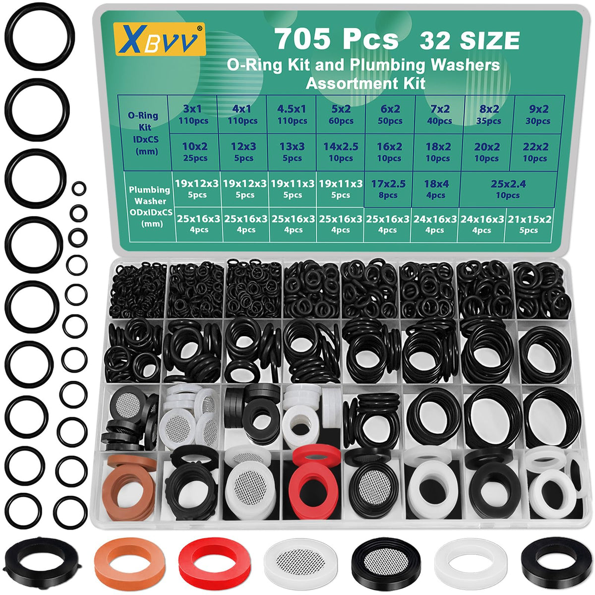 32 Size 705 Pcs Plumbing Washers and O-Ring Kit 2-in-1 | Home Repair - Image 1