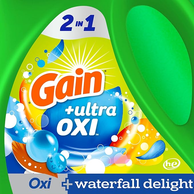 Gain Ultra Oxi Liquid Laundry Detergent, Waterfall Delight Scent, 194 fl oz, 134 Loads, Freshness + Odor Fighting, High Efficiency Washing Machine Liquid Cleaning Soap