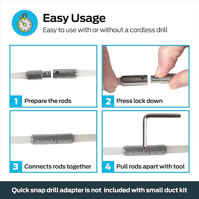 Eastman Lint Wizard Dryer Vent Cleaning Extension Rods, 8 Foot Flexible Quick-Snap Rods, 60767