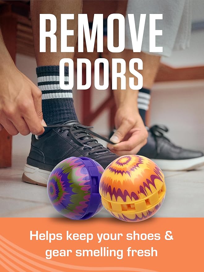 Sneaker Ball Shoe Odor Eliminator & Remover - Fresh, Clean Scent Blocks Odors - Twist-to-Activate - Compact & Durable - Fun, Colorful Designs - Ideal for Shoes, Gym Bags, Lockers, Pickleball, 6 Pack