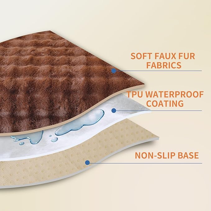 Waterproof Dog Bed Cover Non Slip Couch Covers for Dogs Washable Soft Faux Fur Sofa Cover Couch Covers for 2 Cushion Couch Sofa Pet Friendly (Brown)