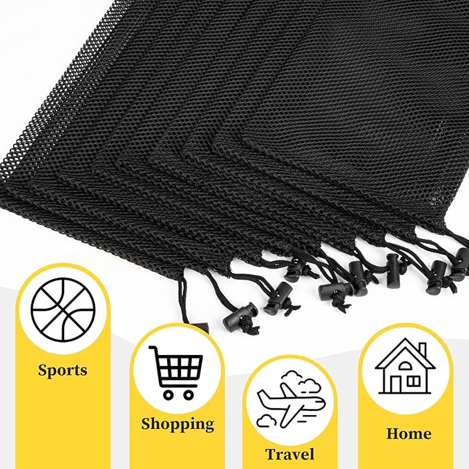 MAQIHAN Mesh Drawstring Bag, Black
