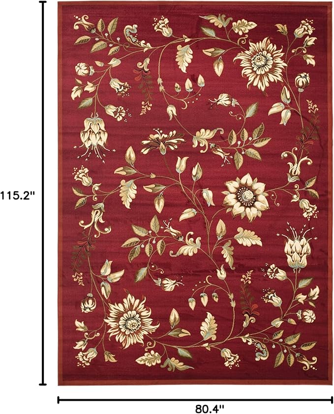SAFAVIEH Lyndhurst Collection Area Rug - 6'7" x 9'6", Red & Multi, Traditional Floral Design, Non-Shedding & Easy Care, Ideal for High Traffic Areas in Living Room, Bedroom (LNH552-4091)