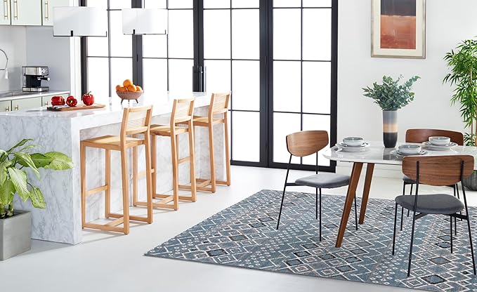 SAFAVIEH Amsterdam Collection Area Rug - 10' x 14', Blue & Ivory, Moroccan Boho Design, Non-Shedding & Easy Care, Ideal for High Traffic Areas in Living Room, Bedroom (AMS108L)
