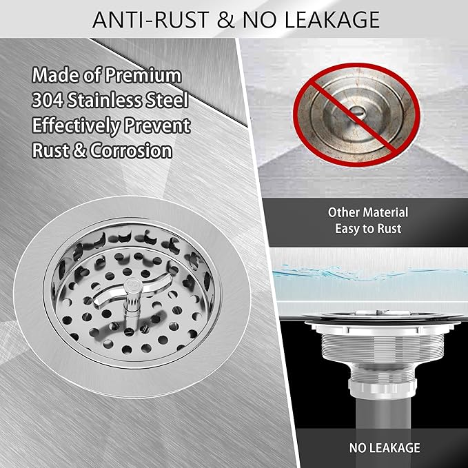 Kitchen Sink Drain 3-1/2 Inch Kitchen Sink Strainer Assembly with T-Shaped Strainer Basket and Drain Stopper for Standard Sink Brushed Stainless Steel