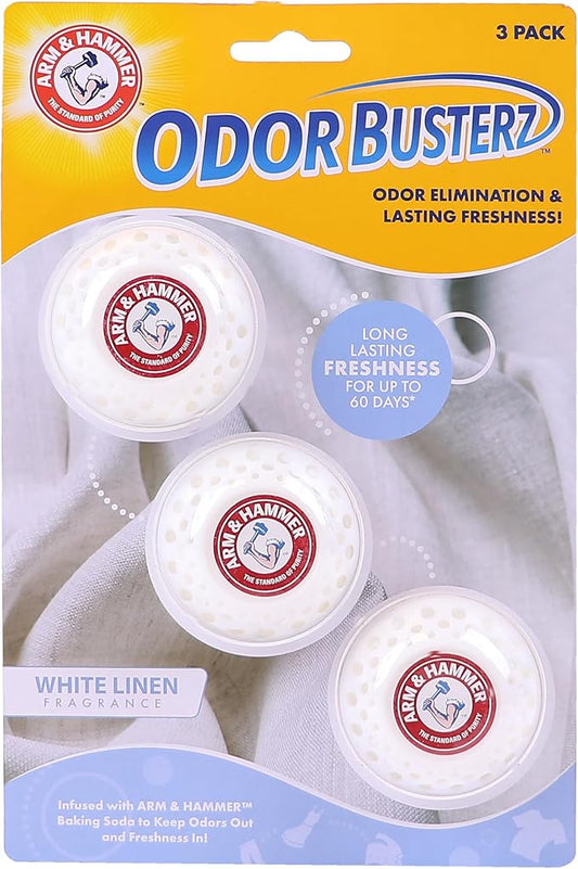 Arm & Hammer OdorBusterz® Odor Eliminator Balls, White Linen, 3 Count – Baking Soda Odor Control for Closets, Drawers, Hampers & Small Spaces