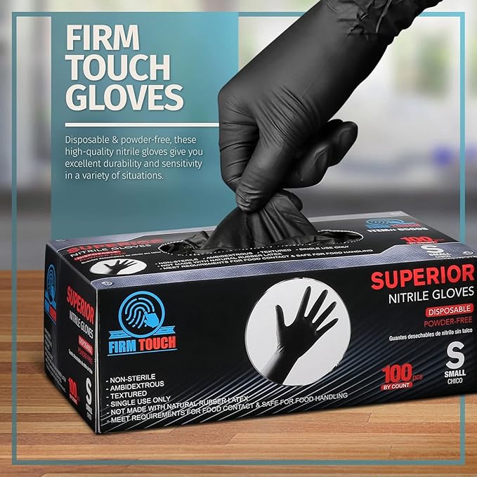 Glove Station Nitrile Disposable Gloves - 10 boxes, 100 count/box, Powder-Free, Latex-Free, Textured Grip - Ideal for Cleaning, Cooking Use -Black - 6MIL - SM (1000 Count)