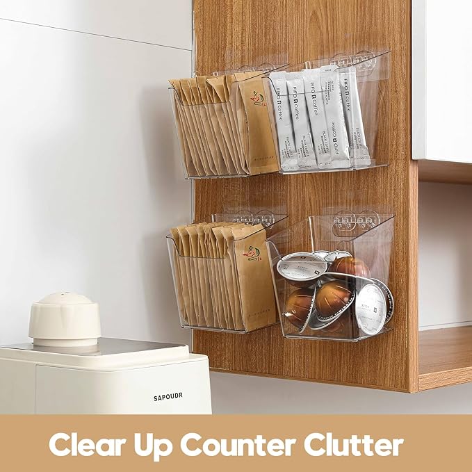 8-Pack Adhesive Cabinet Door Organizer Kitchen, Hanging Storage Bins, Stick on Small Wall Storage Container, Bathroom Floating Shelf Under Sink Caddy Spice Rack for Pantry Organizer, Office, Dorm
