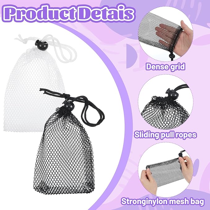10 Pcs Small Mesh Bags Drawstring, Mini Mesh Storage Bags Nylon Small Drawstring Bag with Cord Lock, Mini Net Bag for Travel Stuff Organizing, 6 x 4 Inch (Black, White)