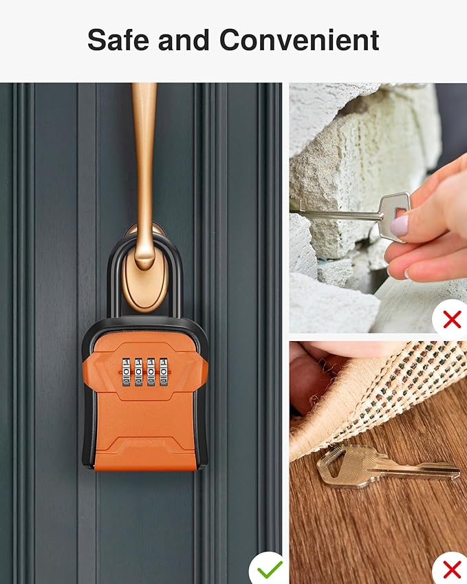 Puroma Lock Box, Key Lock Box Wall Mount & Portable Combination Lockbox with Resettable Code, Security Lockbox for Outside House Keys, Apartment Realtors Spare Keys Storage (1 Pack, Orange)