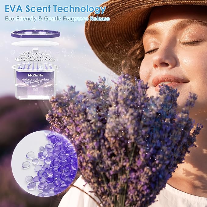 Moisture Absorbers 12 Packs, 10.8OZ Lavender Vanilla Efficient Humidity Absorber ＆ Odor Eliminator Boxes, Refillable Car Dehumidifier for Closet, Bathroom, Basement＆ RV