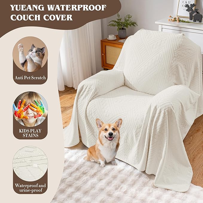 Waterproof Recliner Chair Covers, Anti-Slip Reclining Chair Covers, Pet-Friendly, Washable, Durable and Breathable Couch Covers – Reversible Design for Sofa Protection (71x71in/Beige)