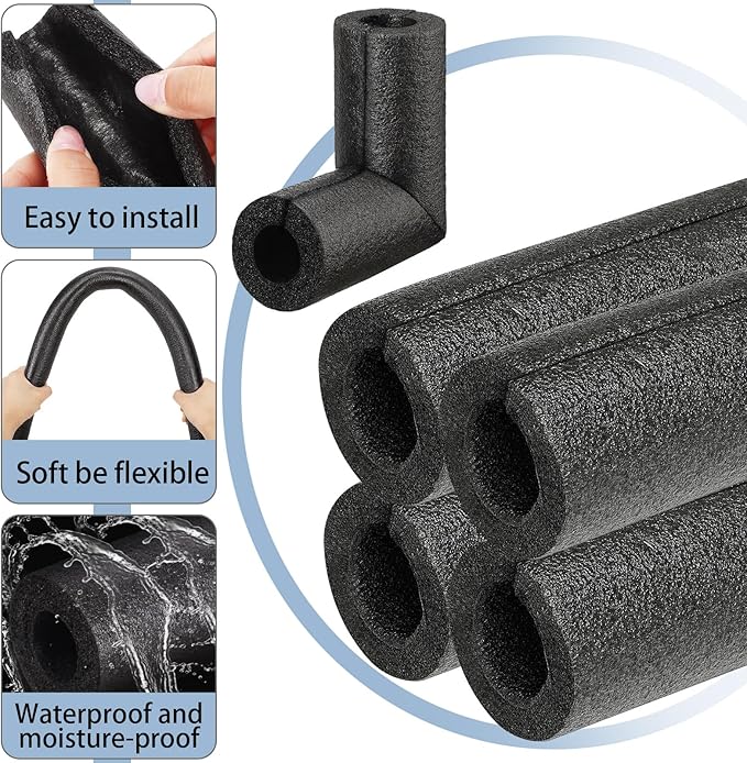 4 Pack Elbow Pipe Insulation Foam Tube Outdoor Wrap Black Pipe Covers Elbow Insulation Tubing Water Foam Covers for Outdoor Winter Irrigation, Sprinkler (1/2 Inch)