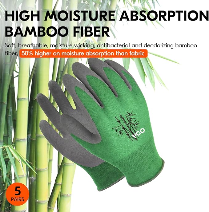 Vgo... 5Pairs Ladies' Bamboo Gardening Work Gloves (L, Green, RB6026)