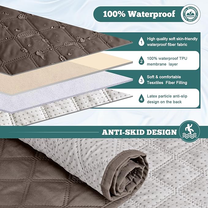 Ruaozz Waterproof Recliner Sofa Covers, 1-Piece Couch Covers for Reclining Couches Reclining Couch Cover Washable Furniture Protector with Elastic Straps Pocket for Kids Pets (Brown, 2 Seater)