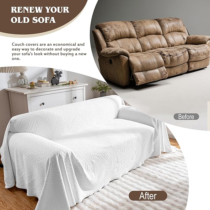 Waterproof Couch Cover for Sofa, Reversible Sofa Slipcovers for Dogs and Cats, Pet-Friendly, Anti-Slip and Washable, with 3 Cushions (71×134in, White)