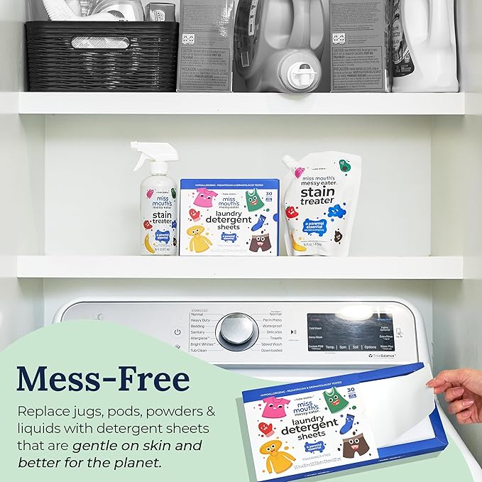 Miss Mouth's Messy Eater Stain Treater - 4oz Stain Remover - 4oz Messy Stepper - Laundry Detergent Sheets