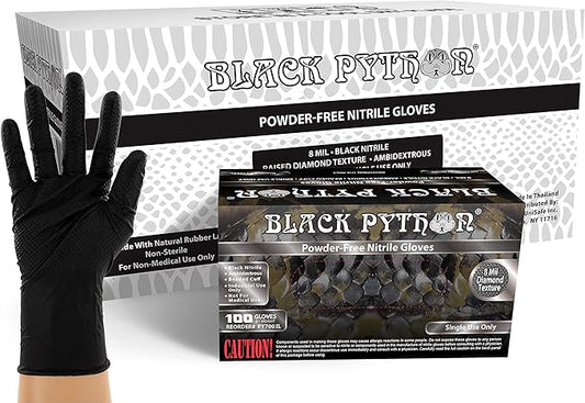 HD 8 MIL Nitrile Disposable Gloves, Latex & Powder Free, Industrial, Raised Diamond Texture, Case/1000