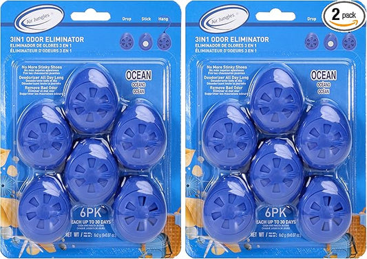 Air Jungles Shoe Deodorizer Balls 12 Ct, Ocean Scent, Odor Remover Balls for Sneakers, Gym Bags, Lockers, Closets, Hampers, and Drawers, Essential Oil Provides Natural Freshness