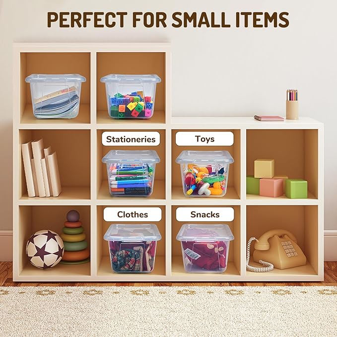 GAMENOTE 6 Quart Storage Bins with Lids,6 Pack Transparent Plastic Latching Box for Classroom & Kids Toy Storage Clear Stackable Shoe Box Size Containers for STEM Morning Tubs, Crafts&Building Blocks