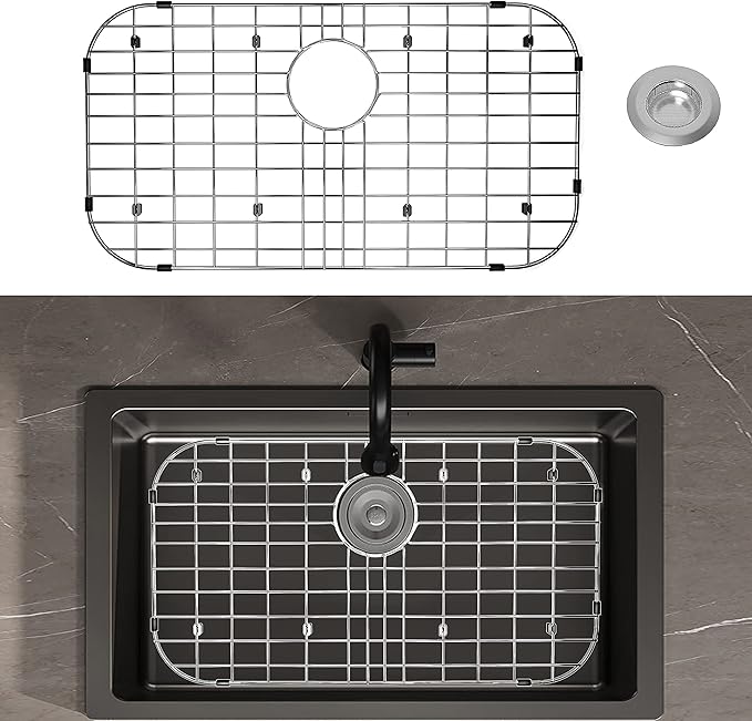 Kitchen Sink Grid 26" x 14", LOCVCDA Sink Protectors for Kitchen Sink with Rear Drain, Sink Bottom Grid, Stainless Steel Sink Protector, Sink Grate for Bottom of Kitchen Sink (26" x 14" - Rear Drain)