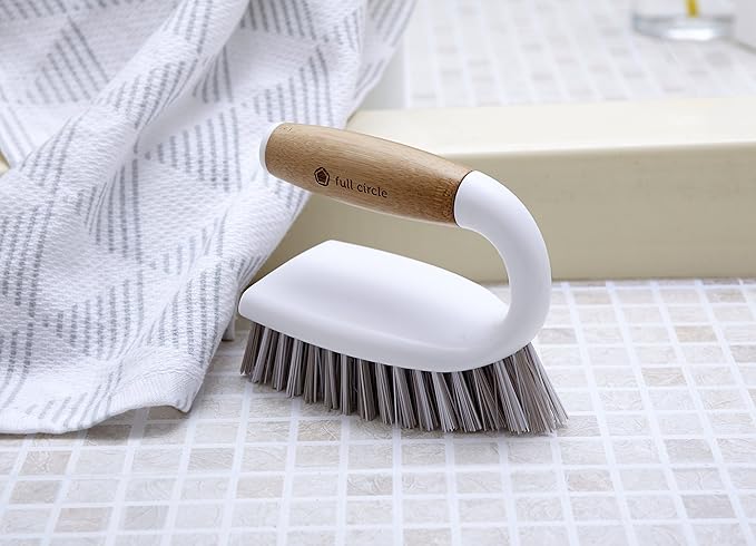 Full Circle and Brush Set, White Tiny Team Mini Dustpan & Tough Stuff All-Purpose Scrub Brush, White 4.45" x 5.12" x 3.82"