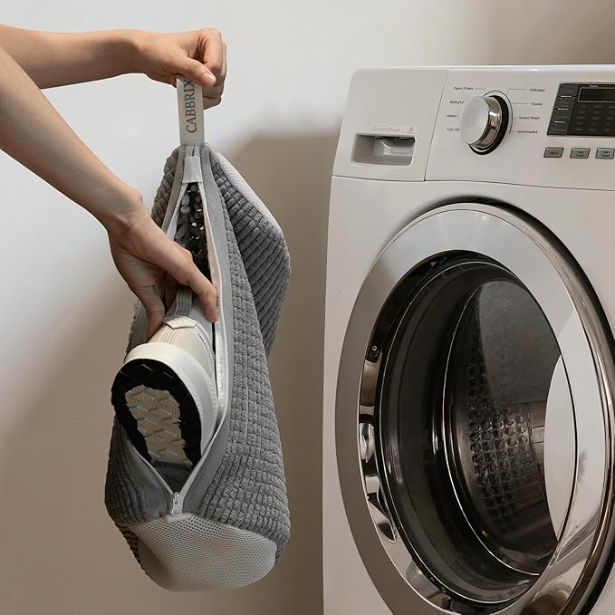 Shoe Washing Machine Bag, 2pcs Cabbirx Laundry Shoe Bag for Washer and Dryer Reusable, 360° Deep Cleaning With Durable Zipper, Washer Balls Include, Large Size for Adult (Gray, Adult)