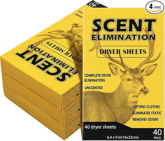 4 Packs 160 Sheet Scent Elimination Dryer Sheets for Hunting Scent Free Dryer Sheets Hunting Fabric Softener for All Fabrics Clothes