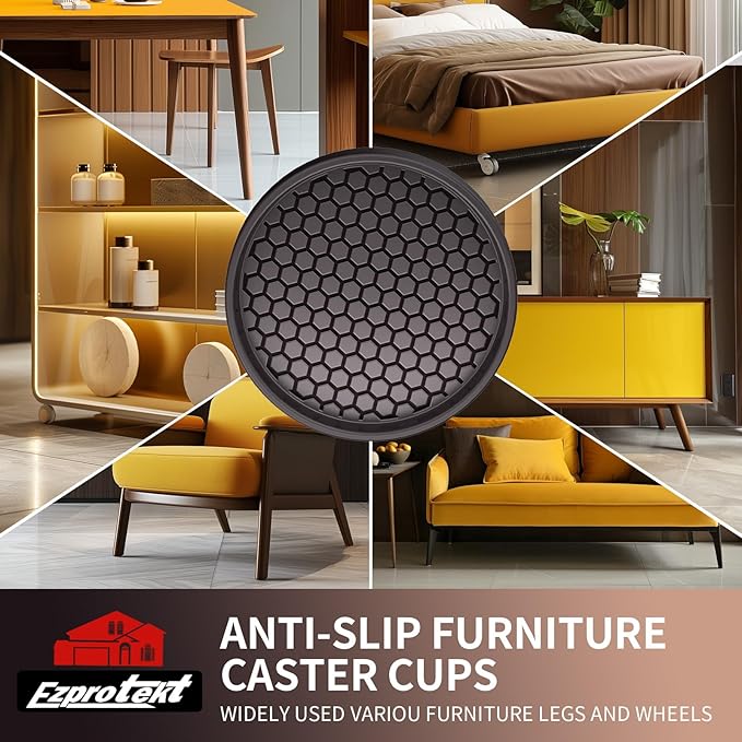 Ezprotekt Non Slip Furniture Pads, 8 Pcs 3" Rubber Caster Cups, Anti Skid Furniture Coasters for Hardwood Floors, No Slide Furniture Gripper, Floor Protector for Bed Couch Furniture Stoppers (Brown)