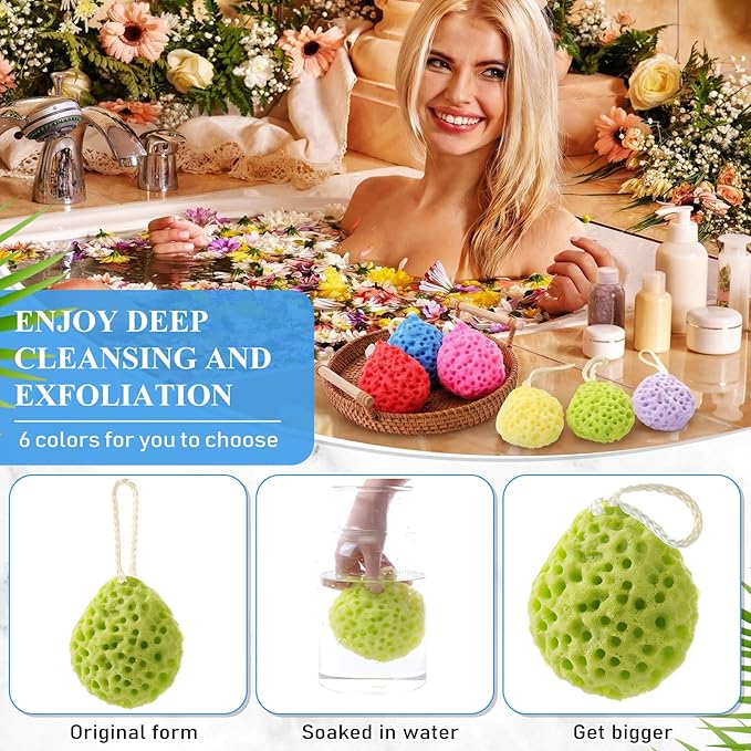6 Pcs Bath Sponge Deep Cleansing Body Loofah Gentle and Deep Exfoliating Body Scrubber Bath Accessories Men Women Baby Sponge for Bathing Shower (Stylish Color)