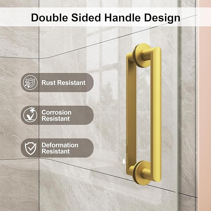 Frameless Shower Door,Single Sliding Glass Shower Door with Nano Coating & Safety Film, Adjustable 43"-48" W x 72" H, Brushed Gold,1/4" (6mm) SGCC Tempered Glass